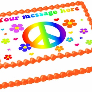FLORAL PEACE SIGN edible cake topper image Birthday Party decoration