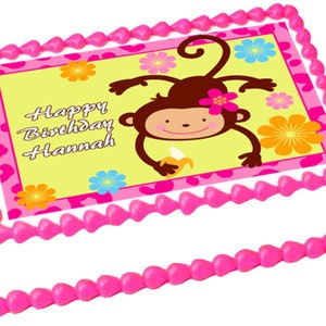 FLORAL MONKEY GIRL edible cake topper image cake Party decoration
