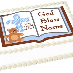 BABTISM BOY BIBLE edible cake topper image Baby Party decoration