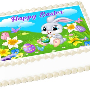 HAPPY EASTER Bunny edible cake topper image Party decoration