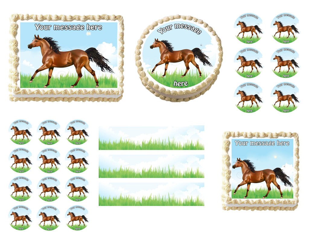 SweetJumbo Personalised Horse & Pony Edible Icing Cake Topper – Round