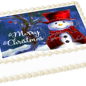 MERRY CHRISTMAS Snowman edible cake topper image cake Party decoration