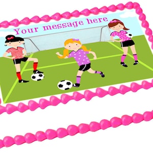 SOCCER GIRLS edible cake topper image Birthday Sport Party decoration