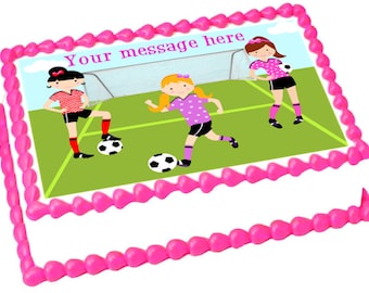 SOCCER GIRLS edible cake topper image Birthday Sport Party decoration