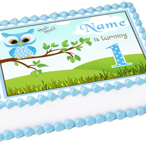OWl Blue 1st year edible cake topper image Birthday Party decoration