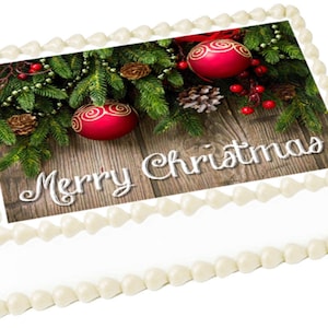 MERRY CHRISTMAS Rustic Wood edible cake topper image cake Party decoration