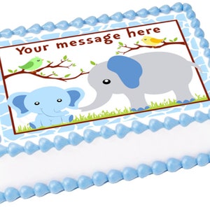 BLUE ELEPHANT Mom and baby edible cake topper image Birthday Party decoration