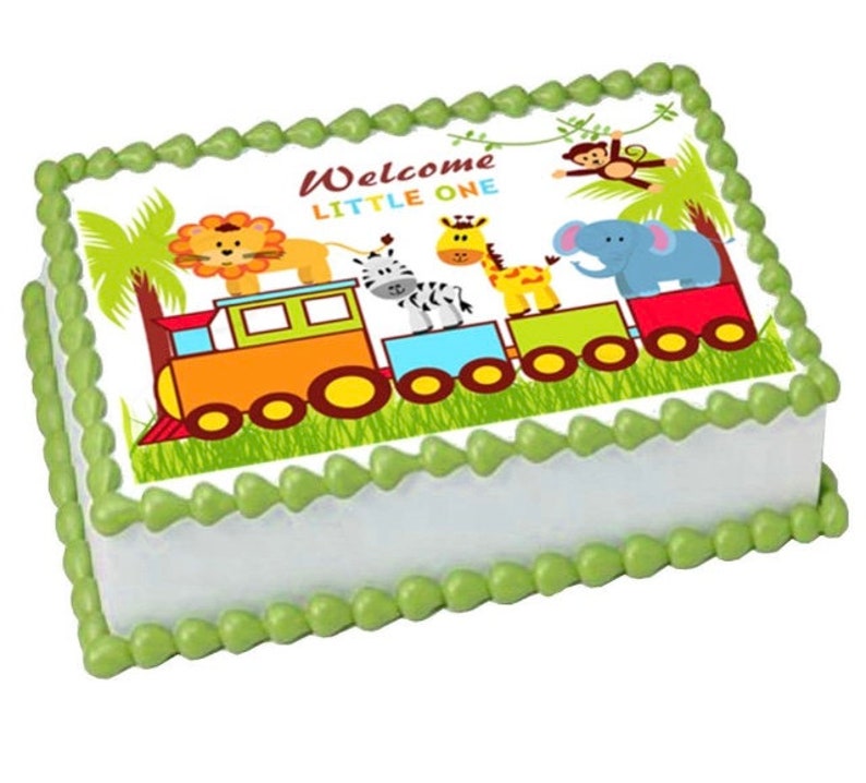 BABY SAFARI Animals TRAIN Edible Cake Topper Image Cake Party ...