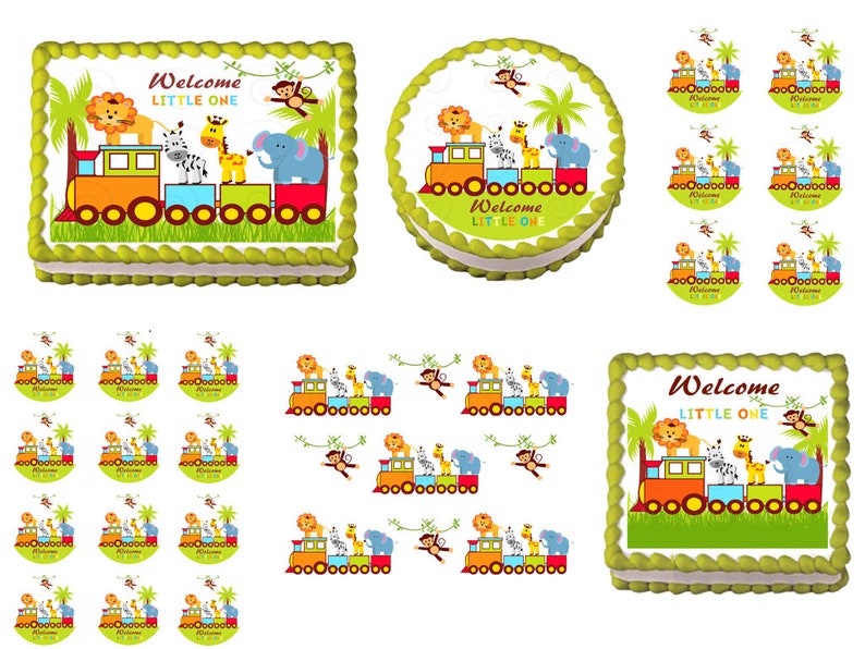 BABY SAFARI Animals TRAIN Edible Cake Topper Image Cake Party ...