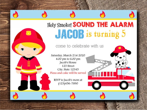 FIREMAN FIREFIGHTER Firetruck Printable &amp; Text Editable PDF | Etsy