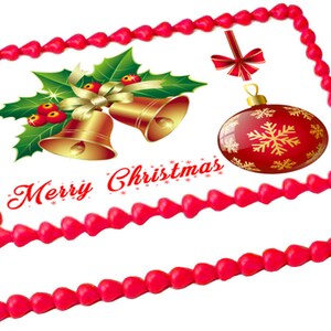 MERRY CHRISTMAS Ribbon Ornaments edible cake topper image cake Party decoration