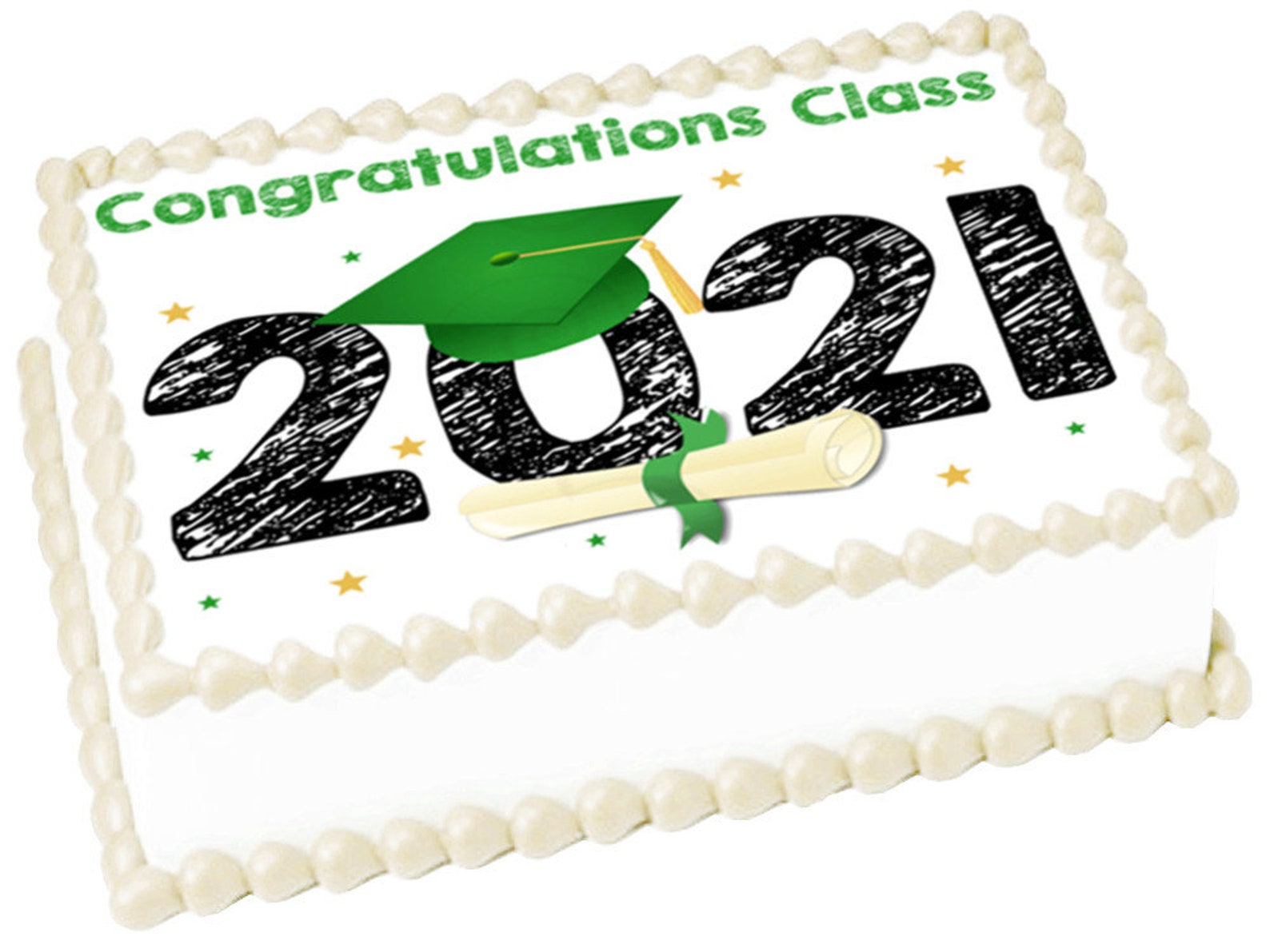 GRADUATION GREEN CAP Edible Cake Topper Image Birthday Party - Etsy