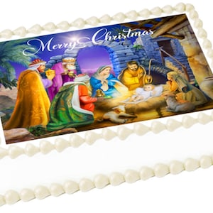 MERRY CHRISTMAS Nativity edible cake topper image cake Party decoration