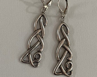 Sterling Silver Celtic Design Long Dangle Earrings