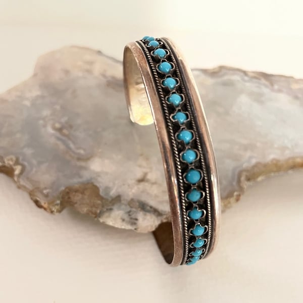 Navajo Bangle Bracelet, Native American, Sterling And Turquoise, Vintage