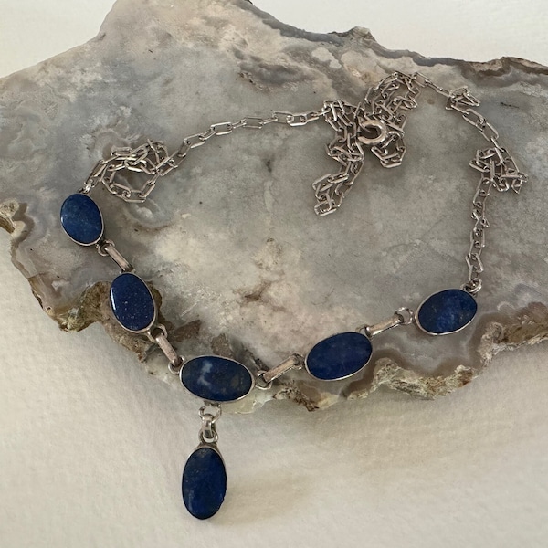 Vintage Lapis Lazuli, 900 Silver Pendant Necklace, Circa 1960's