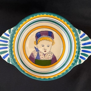 Vintage Henriot Quimper Cafe Au Lait Bowl, Hand Painted Breton Child, French Faience Ware, Handmade In France, Signed, Numbered