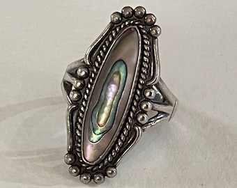 Sterling Silver And Abalone Ring, Vintage, Approximately US Size 8.75