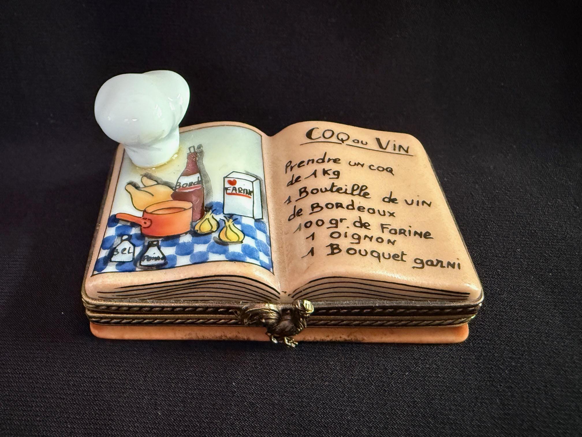 limoges ボックス 小物入れ 豹柄 帽子に羽根飾り ヴィンテージ 磁器 Limoges Trinket Box, Coq Au Vin, Recipe Book, Chef's Gift, Hand