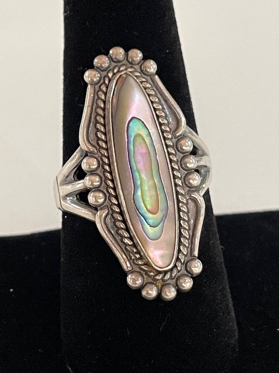 Sterling Silver And Abalone Ring, Vintage, Approx… - image 10