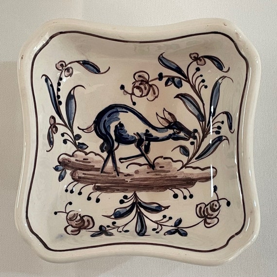 Portuguese Small Ceramic Trinket Dish, Deer And F… - image 7