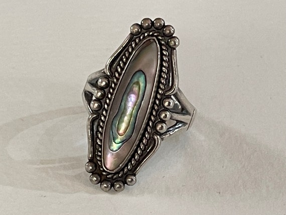 Sterling Silver And Abalone Ring, Vintage, Approx… - image 1