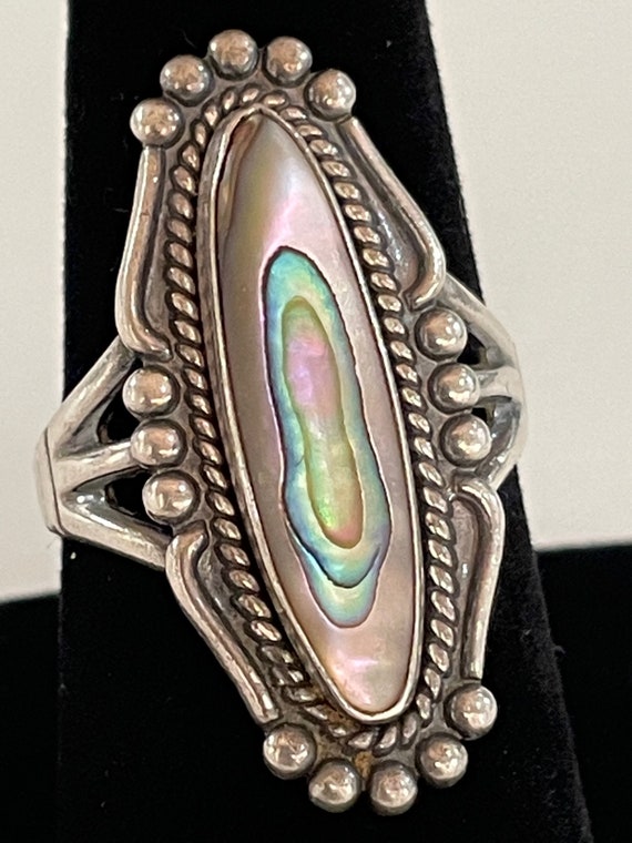 Sterling Silver And Abalone Ring, Vintage, Approx… - image 6