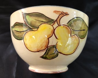 Cafe Au Lait Bowl, Yellow Pears, Terracotta Clay Cereal Bowl, Hand Painted, Made In France