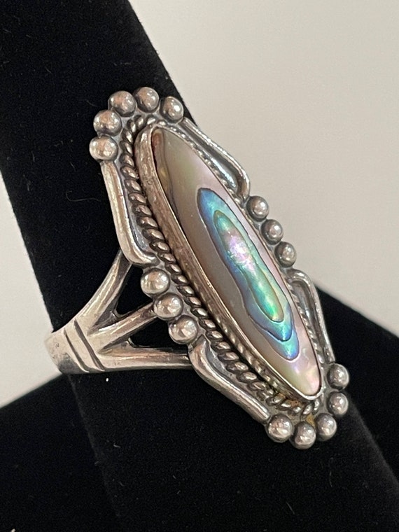 Sterling Silver And Abalone Ring, Vintage, Approx… - image 2