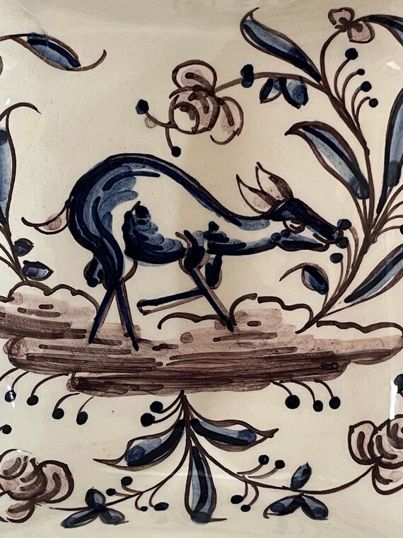 Portuguese Small Ceramic Trinket Dish, Deer And F… - image 4