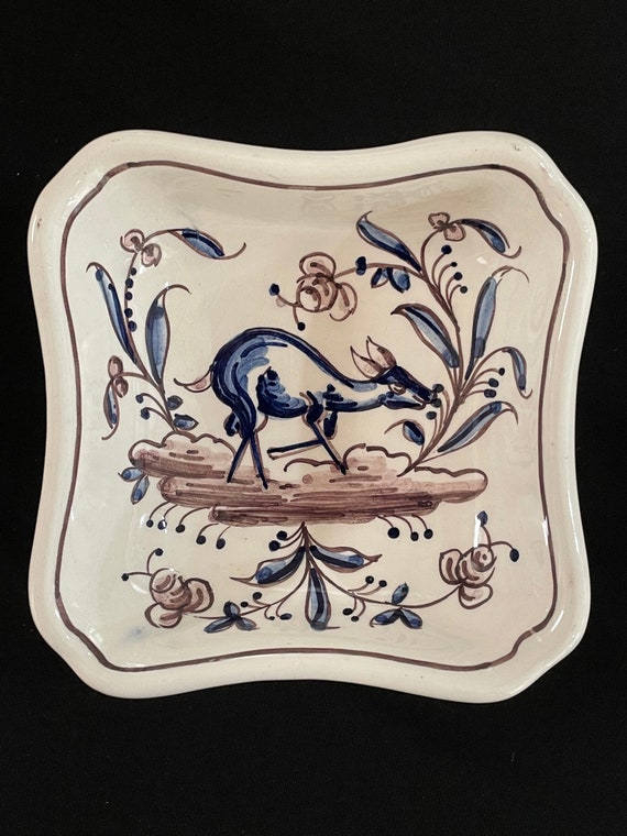 Portuguese Small Ceramic Trinket Dish, Deer And F… - image 9