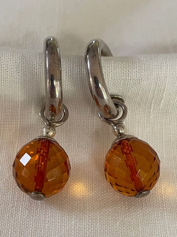 Baltic Amber Bead And Sterling Silver Hoop Dangle… - image 2