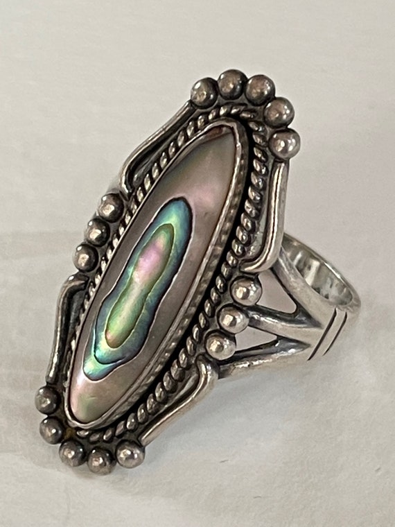 Sterling Silver And Abalone Ring, Vintage, Approx… - image 3
