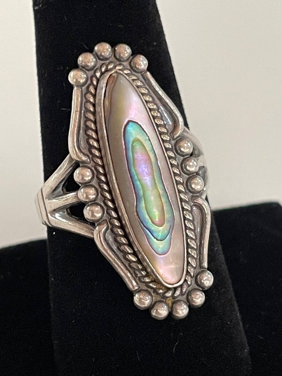 Sterling Silver And Abalone Ring, Vintage, Approx… - image 4