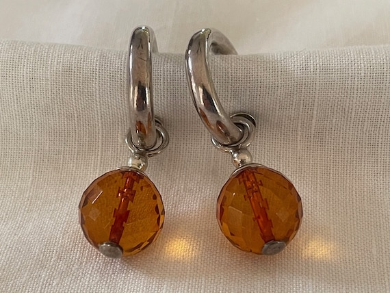 Baltic Amber Bead And Sterling Silver Hoop Dangle… - image 1