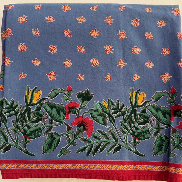 Nappe en coton de style country français, fleurs bleues, Williams Sonoma, 104 x 67 pouces