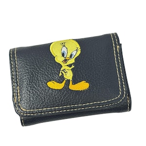 Cartera triple de Tweety de Looney Tunes con vinilo de piel sintética bordada, años 90, vintage, 1999