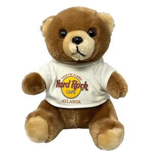 Hard Rock Cafe Atlanta Teddy Bear Plush White Logo Shirt Vintage 90s Toys 8 Inch
