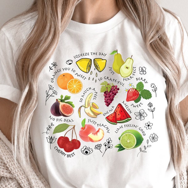 Vintage Retro Word Puns & Jokes Just Peachy Squeeze the Day Easy Peasy Lemon Berry Sweet Funny Fruit Puns Wildflower Floral unisex t-shirt