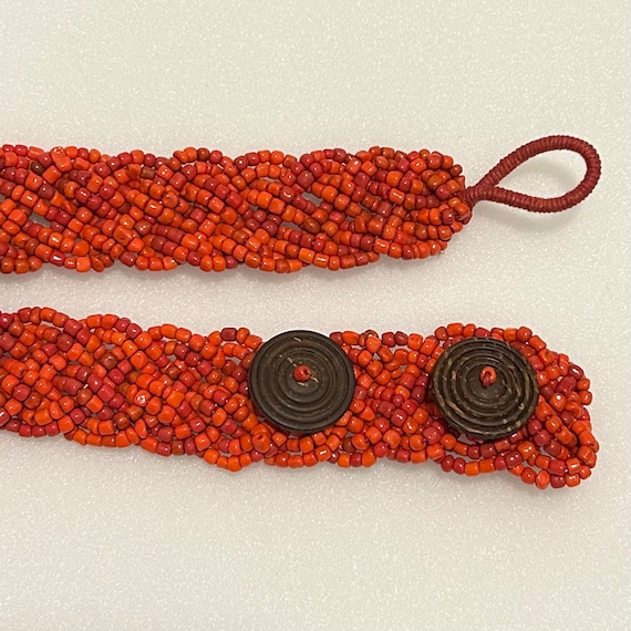 Glass Beaded Belt Wood 3” in Antique Orange Size 30”-34” Wholesale Glass beaded belt wood wider 3 inches in Antique  main image 2
