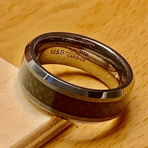 M B Tungsten Carbide Mens Ring Size 9.5 8mm Wide Checkered Design Wedding Band Accessory Silver Brown Color Thick Statement Unique Vintage Etsy
