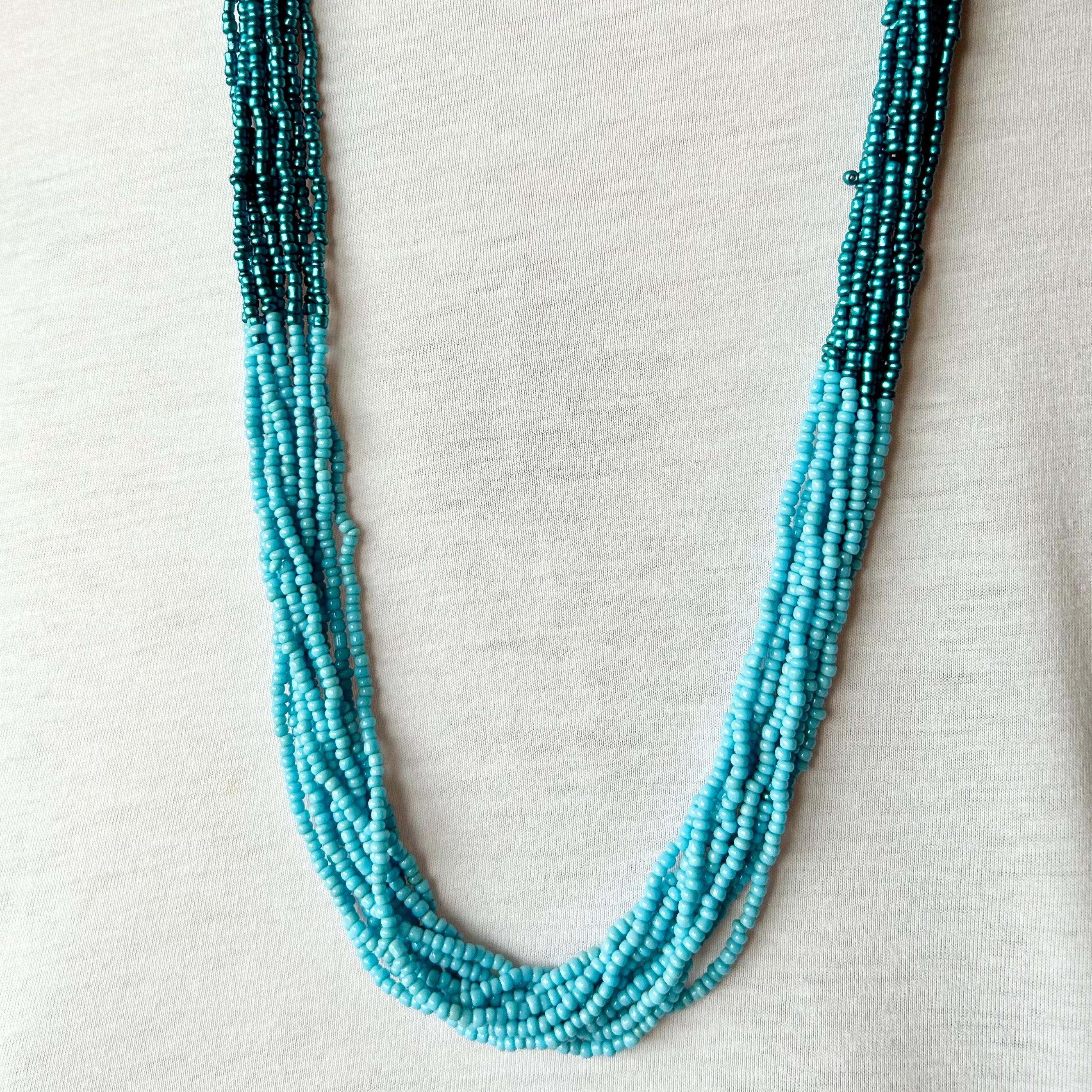 Vintage Blue and Light Blue Two Tone Glass Seed Bead Ten