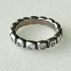 Authentic Sterling Silver Retired PANDORA Marked ALE 925  Ring Size 7 Bubbles Design with Five Clear CZ
