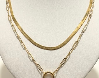 Vintage Layer Necklace Mirror Style Links  16” And Paperclip Style Links 18” Chains Gold Plated