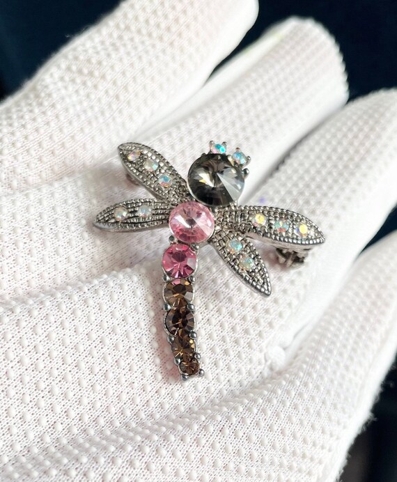 Stunning Dragonfly Brooch Pin AB Multi-color Colo… - image 8