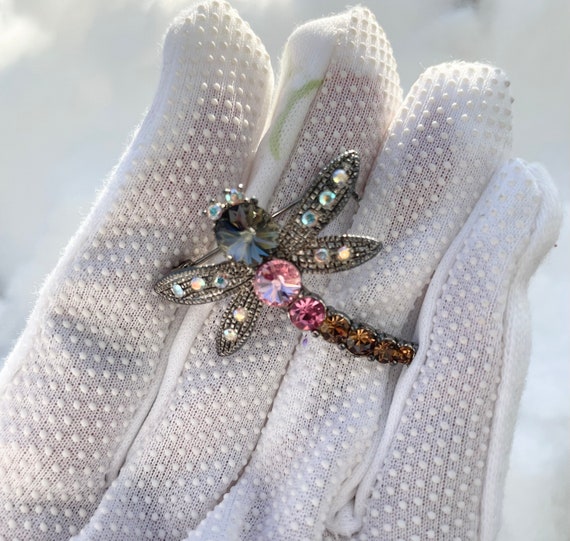 Stunning Dragonfly Brooch Pin AB Multi-color Colo… - image 10
