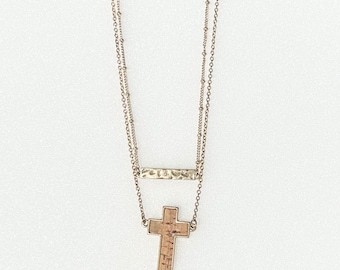 CROSS Cork and Bar Layer Necklace 15” and 16” Extender 3” Gold Plated