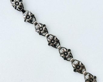 Art Nouveau Norway Norwegian Floral Panel Bracelet 830S RR 270 Marked Oxidized 7.5 Inches