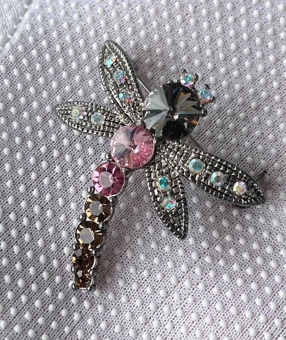 Stunning Dragonfly Brooch Pin AB Multi-color Colo… - image 7