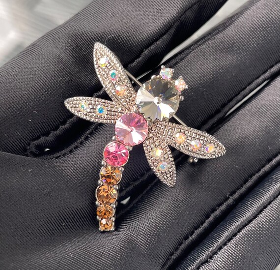 Stunning Dragonfly Brooch Pin AB Multi-color Colo… - image 1